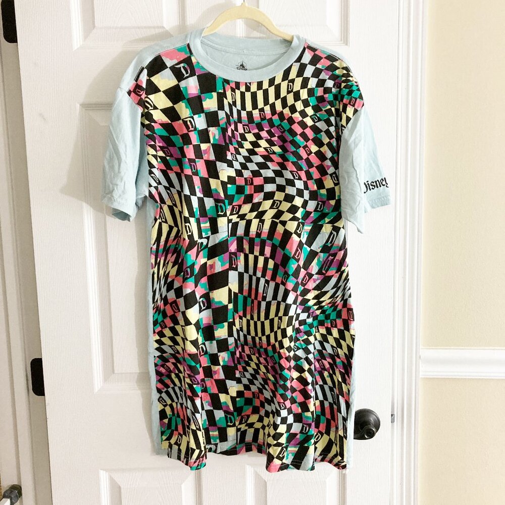 Disneyland Retro Checkerboard T-Shirt Dress Size M 100% Cotton Disney Parks